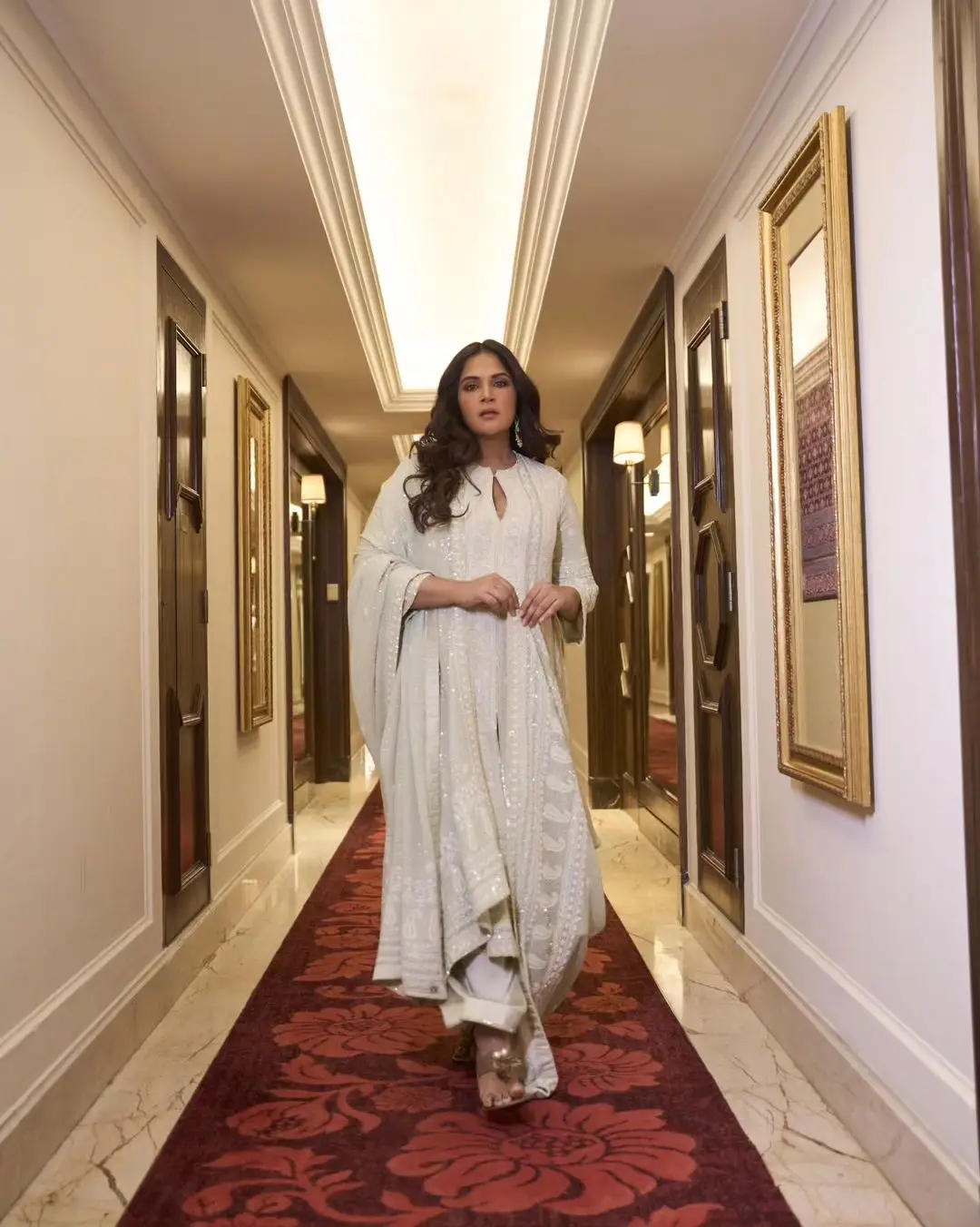 Hindi Actress Richa Chadha Stills In White Gown